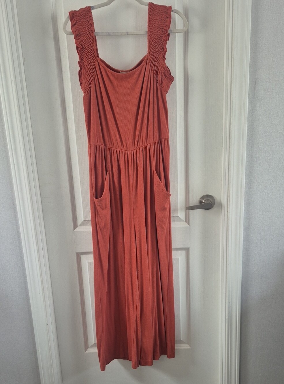 Smocked Strap Jumpsuit in Terracotta - Women